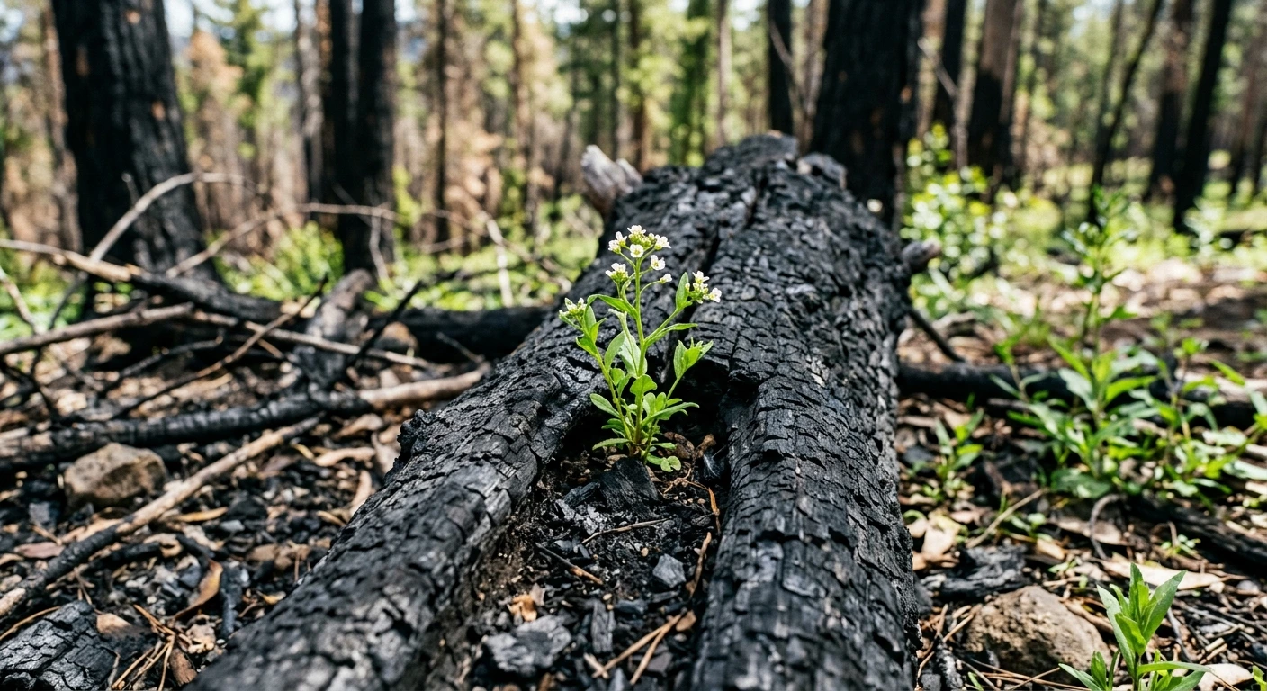 Un brote verde creciendo sobre un tronco quemado